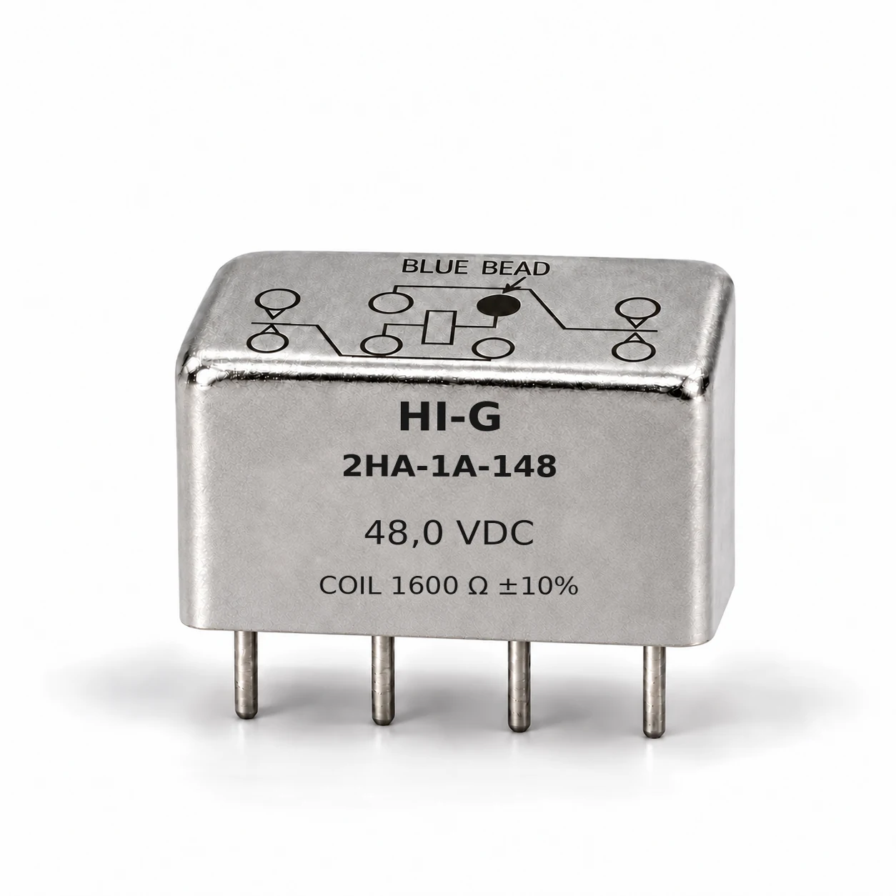 2HA-1A-148 — HI-G 2HA relay, 48 Vdc, 1600 Ω; illustrative family image, see datasheet for terminal and mounting details