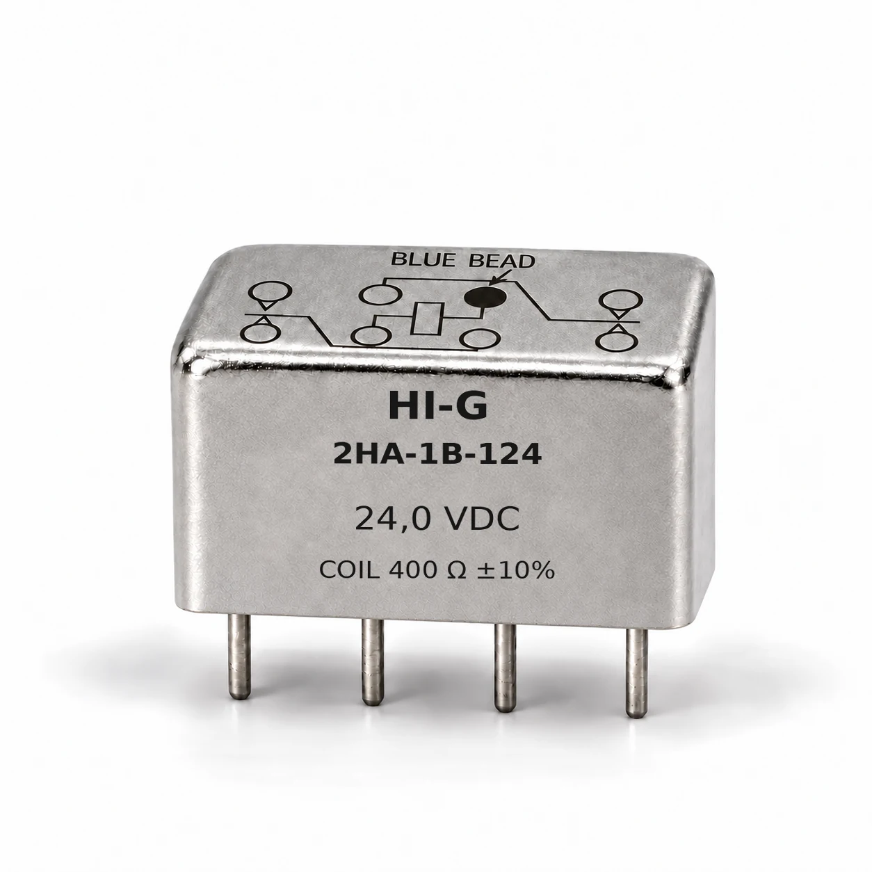 2HA-1B-124 — HI-G 2HA relay, 24 Vdc, 400 Ω; illustrative family image, see datasheet for terminal and mounting details