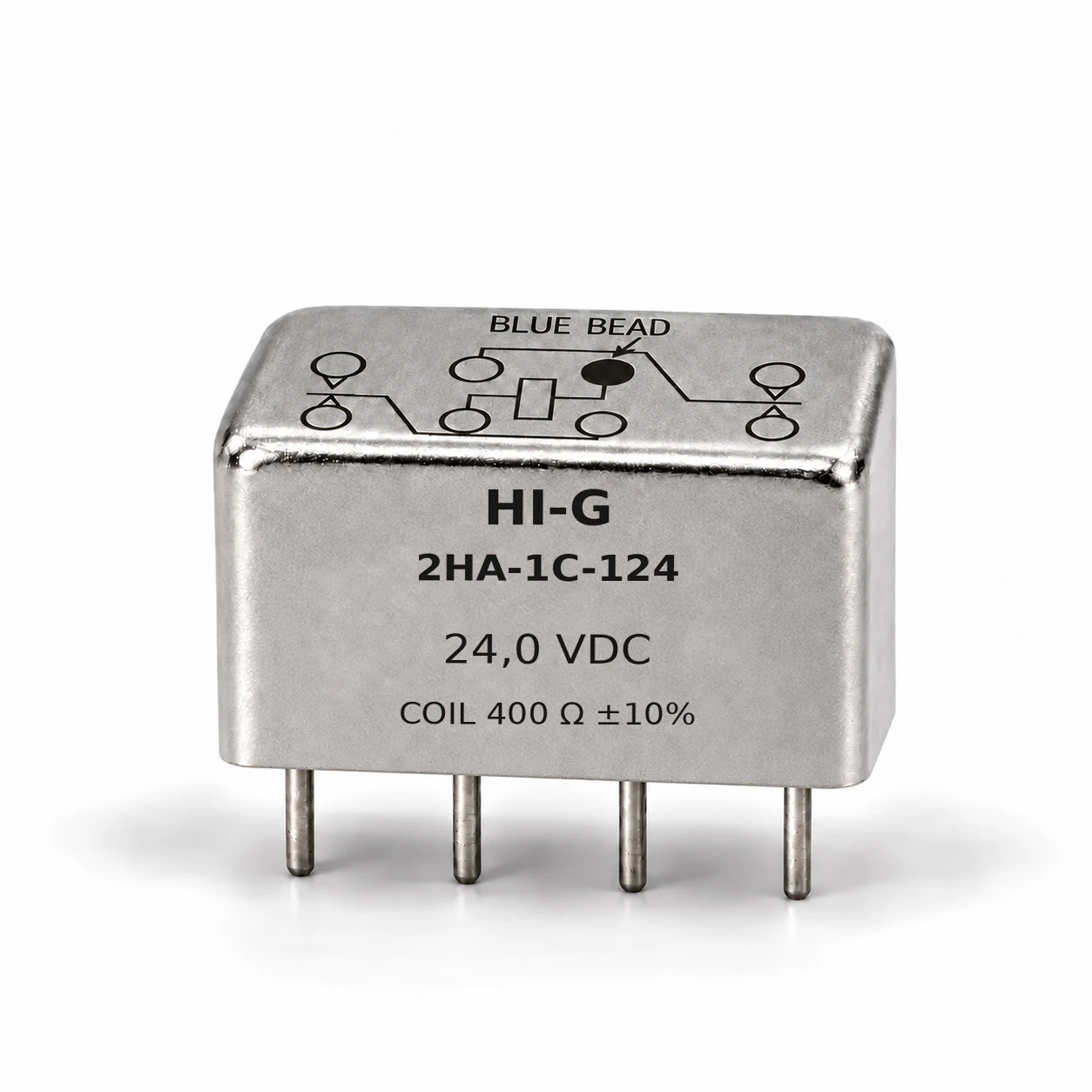 2HA-1C-124 — HI-G 2HA relay, 24 Vdc, 400 Ω; illustrative family image, see datasheet for terminal and mounting details