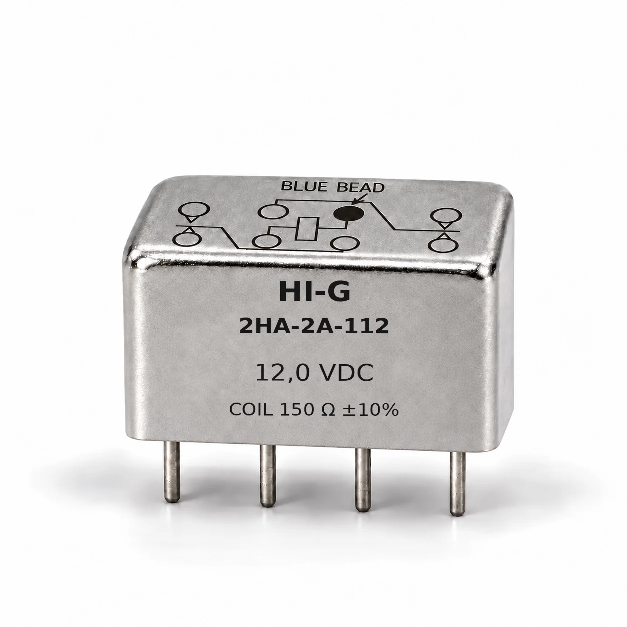 2HA-2A-112 — HI-G 2HA relay, 12 Vdc, 150 Ω; illustrative family image, see datasheet for terminal and mounting details