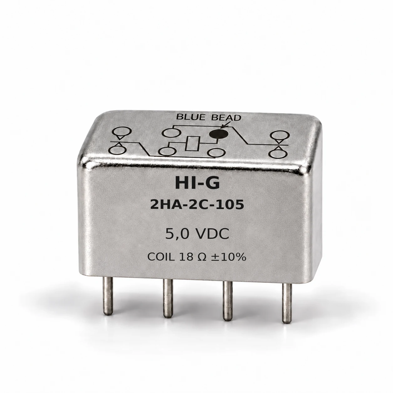 2HA-2C-105 — HI-G 2HA relay, 5 Vdc, 18 Ω; illustrative family image, see datasheet for terminal and mounting details