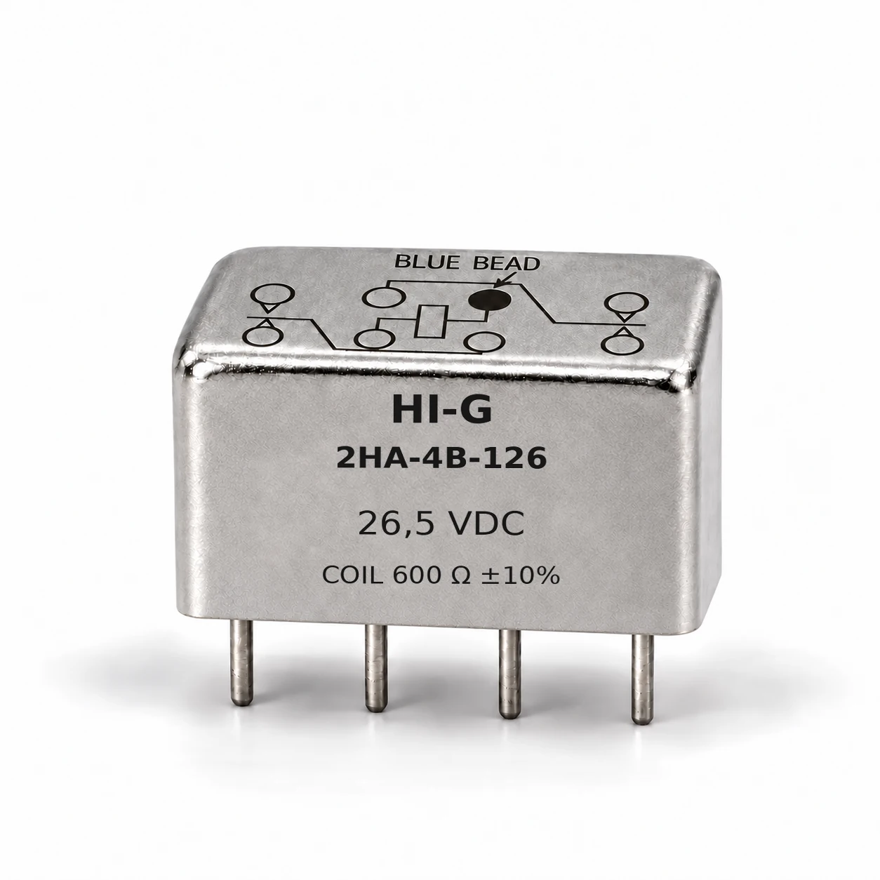 2HA-4B-126 — HI-G 2HA relay, 26.5 Vdc, 600 Ω; illustrative family image, see datasheet for terminal and mounting details