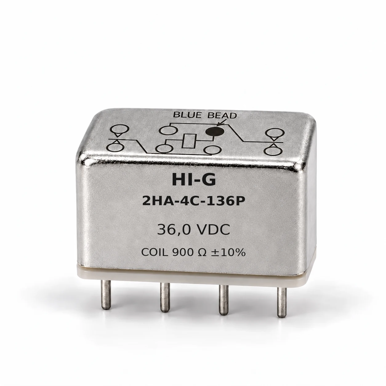 2HA-4C-136P — HI-G 2HA relay, 36 Vdc, 900 Ω; illustrative family image, see datasheet for terminal and mounting details