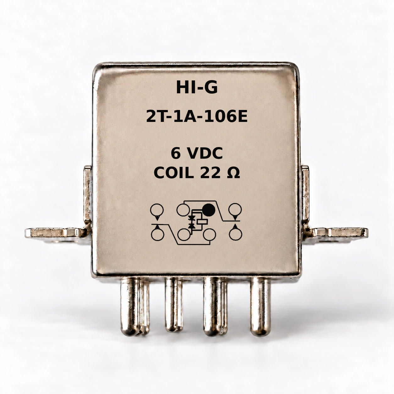 2T-1A-106E — HI-G relay with 6 Vdc, 22 Ω coil and suppressor schematic