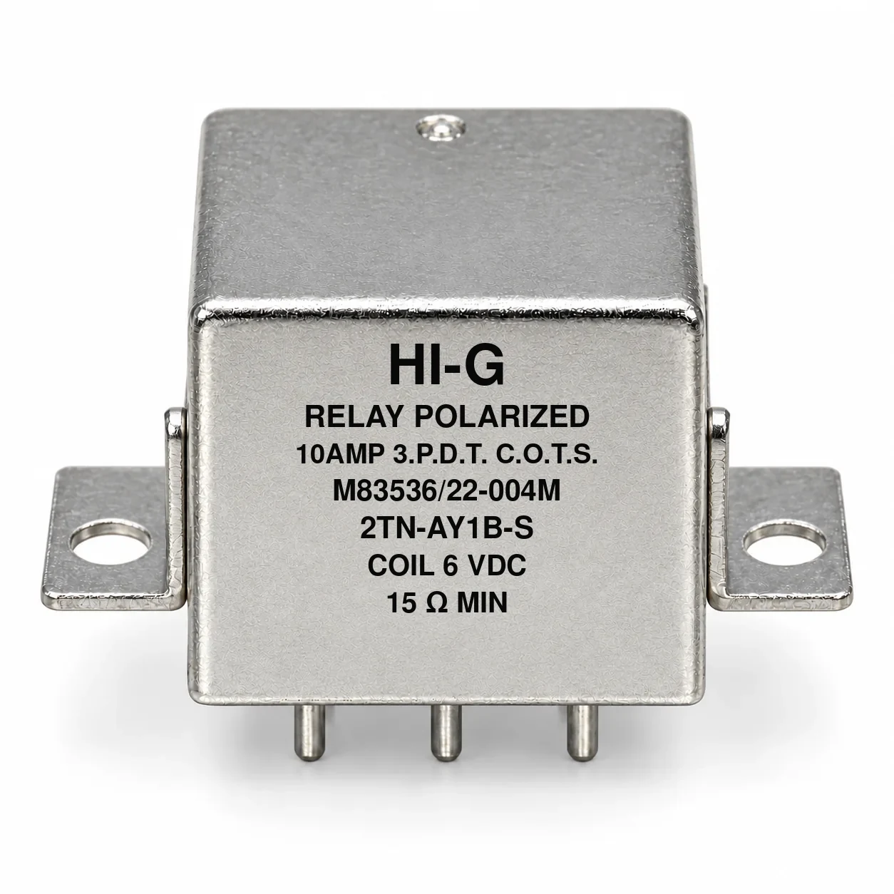 2TN-AY1B-S — M83536/22-004M; 2TN relay with 6 Vdc coil, solder pins and raised vertical flange
