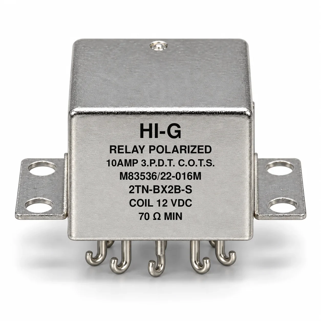 2TN-BX2B-S — M83536/22-016M; 2TN relay with 12 Vdc coil, solder hooks and horizontal flange