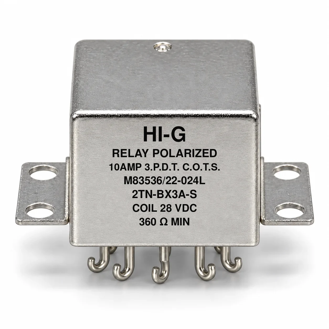 2TN-BX3A-S — M83536/22-024L; 2TN relay with 28 Vdc coil, solder hooks and horizontal flange