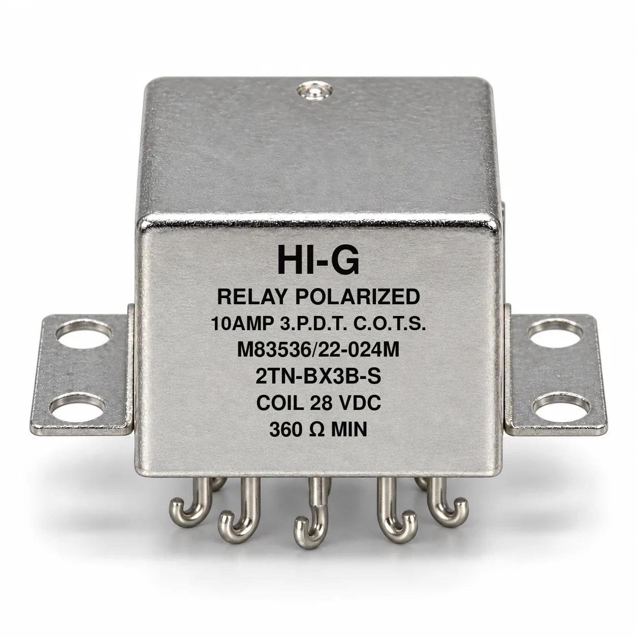 2TN-BX3B-S — M83536/22-024M; 2TN relay with 28 Vdc coil, solder hooks and horizontal flange