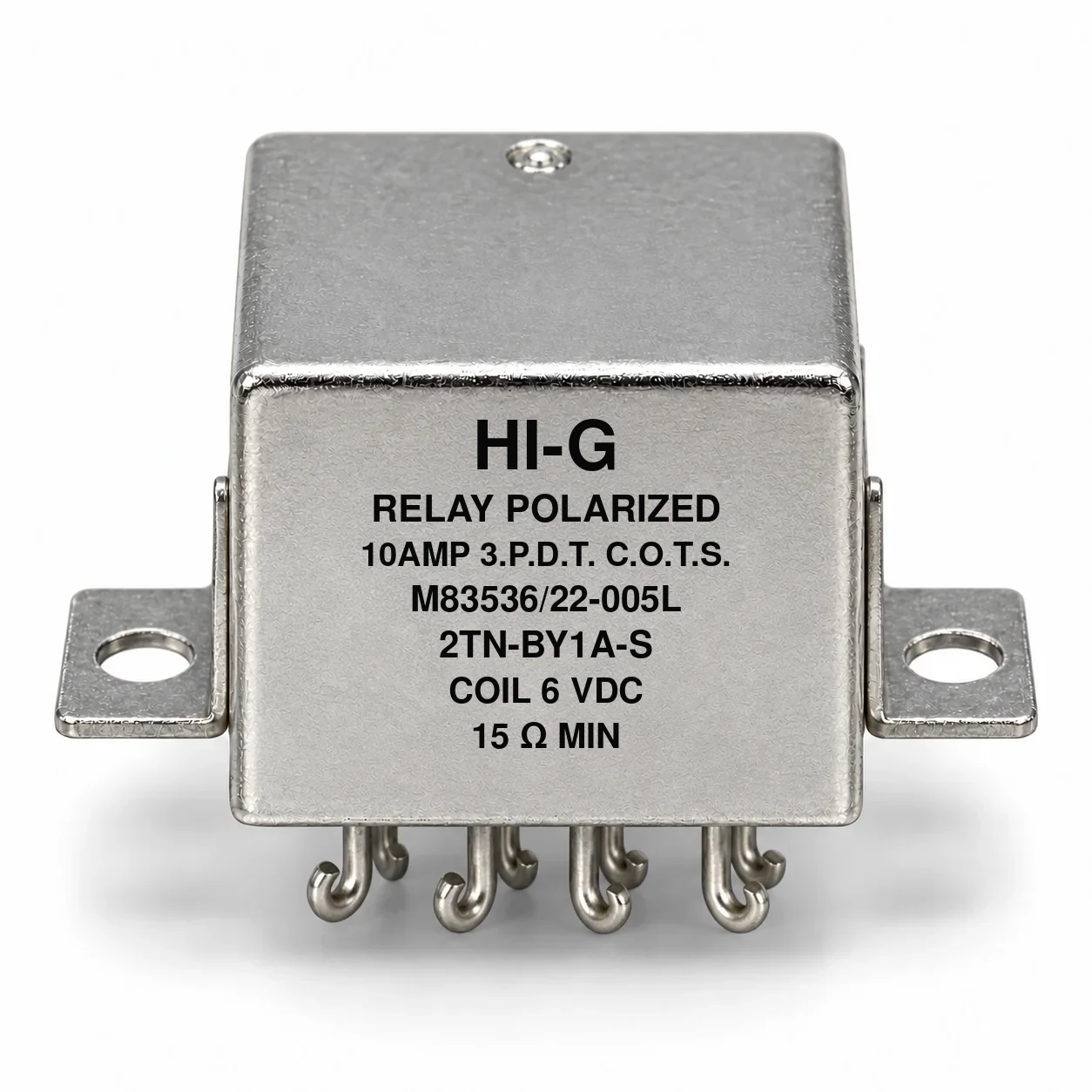 2TN-BY1A-S — M83536/22-005L; 2TN relay with 6 Vdc coil, solder hooks and raised vertical flange