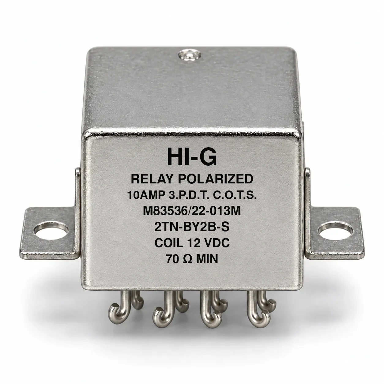 2TN-BY2B-S — M83536/22-013M; 2TN relay with 12 Vdc coil, solder hooks and raised vertical flange