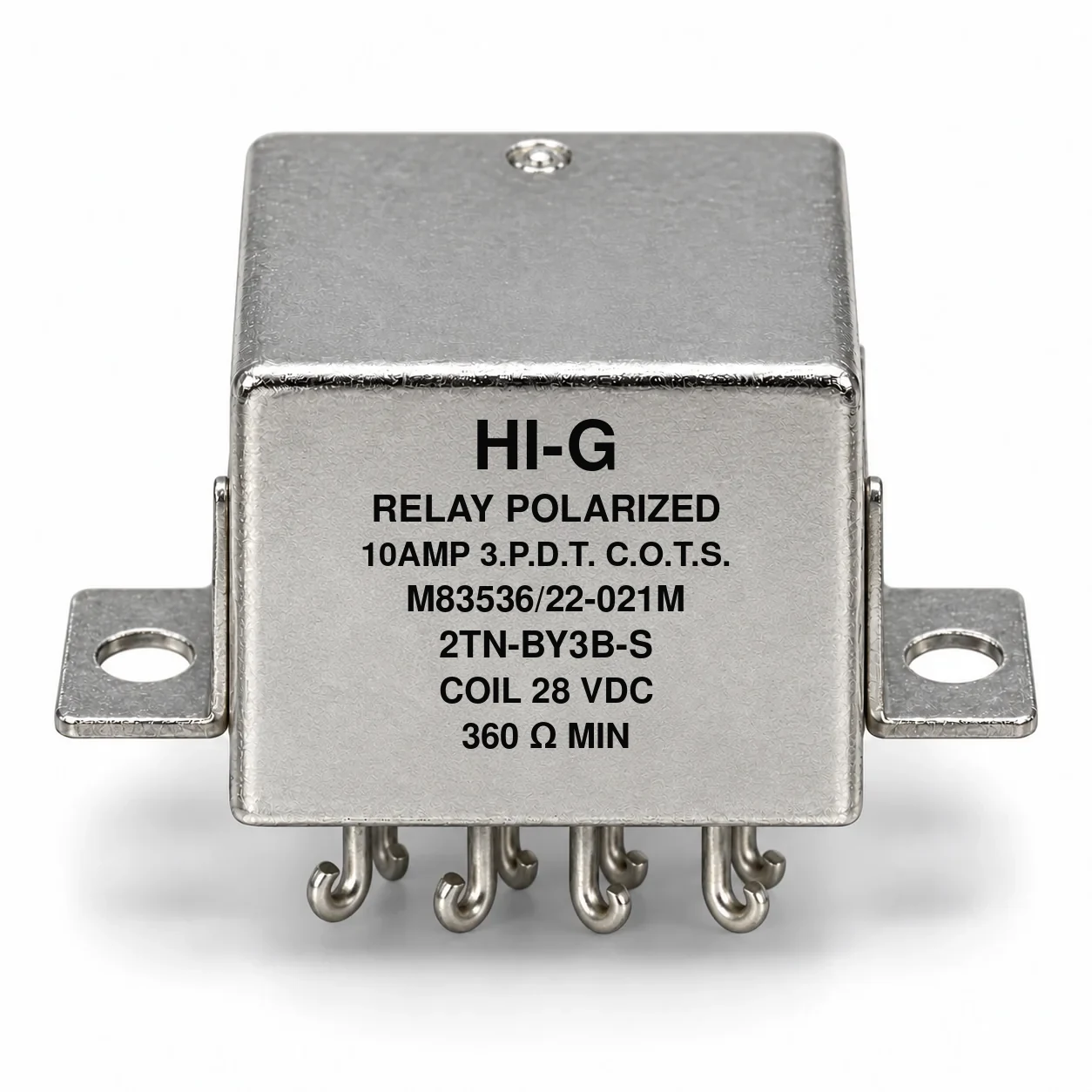 2TN-BY3B-S — M83536/22-021M; 2TN relay with 28 Vdc coil, solder hooks and raised vertical flange