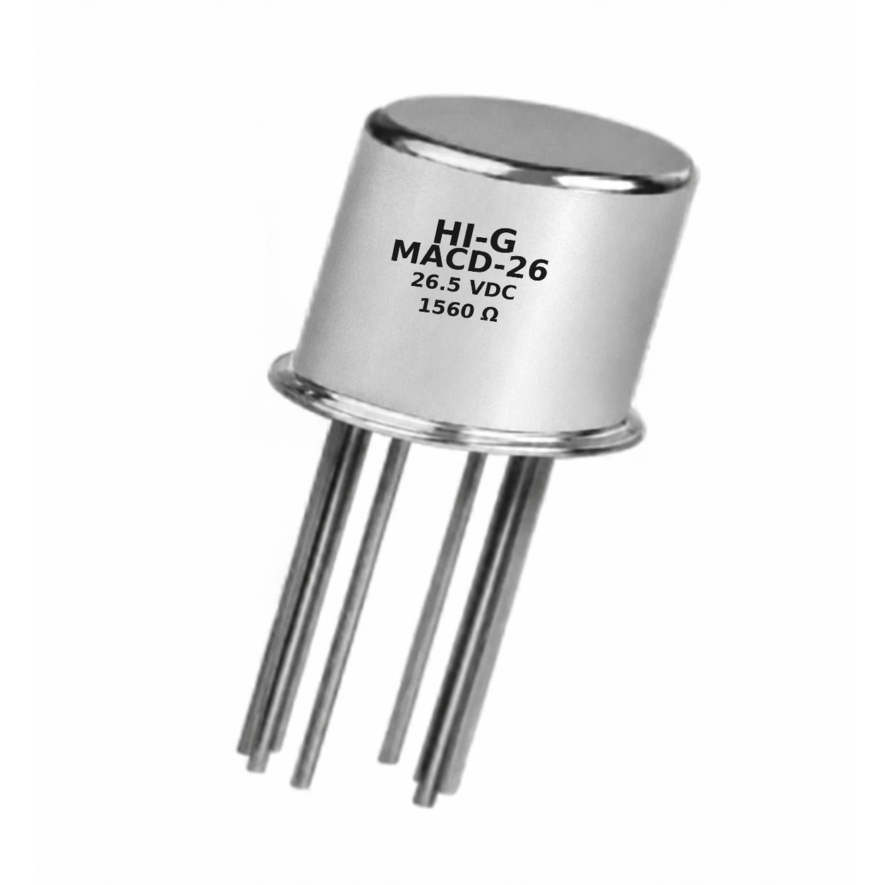 MACD-26 — HI-G TO-5 DPDT relay, 26.5 Vdc, 1560 Ω coil